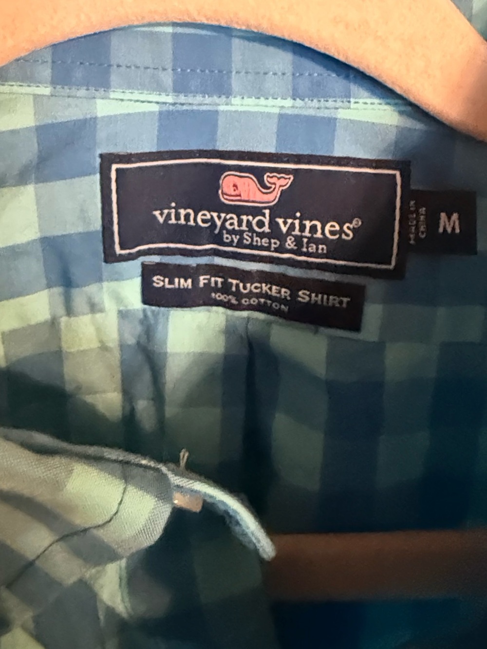 Vineyard Vines Slim Fit Tucker Shirt checked blue button down size M EUC - Picture 3 of 4